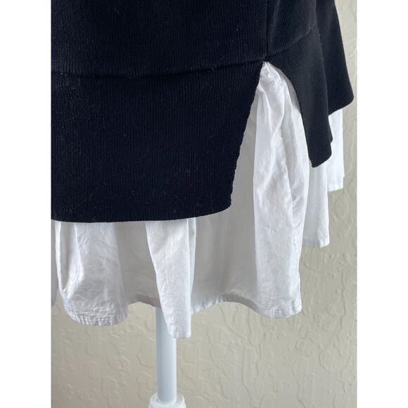 ~ Anthropologie L Sweater/Blouse Mixed Media Black White Balloon Poplin Knit Lg - Picture 13 of 15